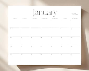 2026 Calendar 2026 Monthly Planner Landscape 2026 Wall Calendar PDF 2026 Desk Planner Minimalist Printable Stylish A4 Letter Size Agenda