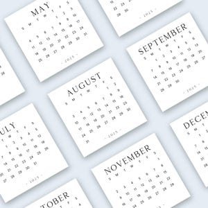 Calendário Mini 2025 3x3 para impressão, cartão de calendário 2025 em PDF, calendário de bolso LUXE Mini calendário 2025 3 x 3 polegadas, início de domingo e segunda-feira, carta A4