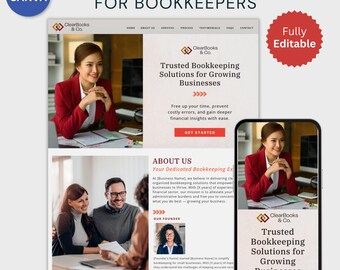 Website Template for Bookkeeping Services Canva Website Designs for Accountant Tax Preparer Webpage Bookkeeper Professional DIY Website CPA