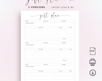 Gift Planner Printable Gift Shopping List Gift Idea Checklist Present Planner Gift Plan List Minimal Gift Tracker PDF Elegant A4 Letter Size