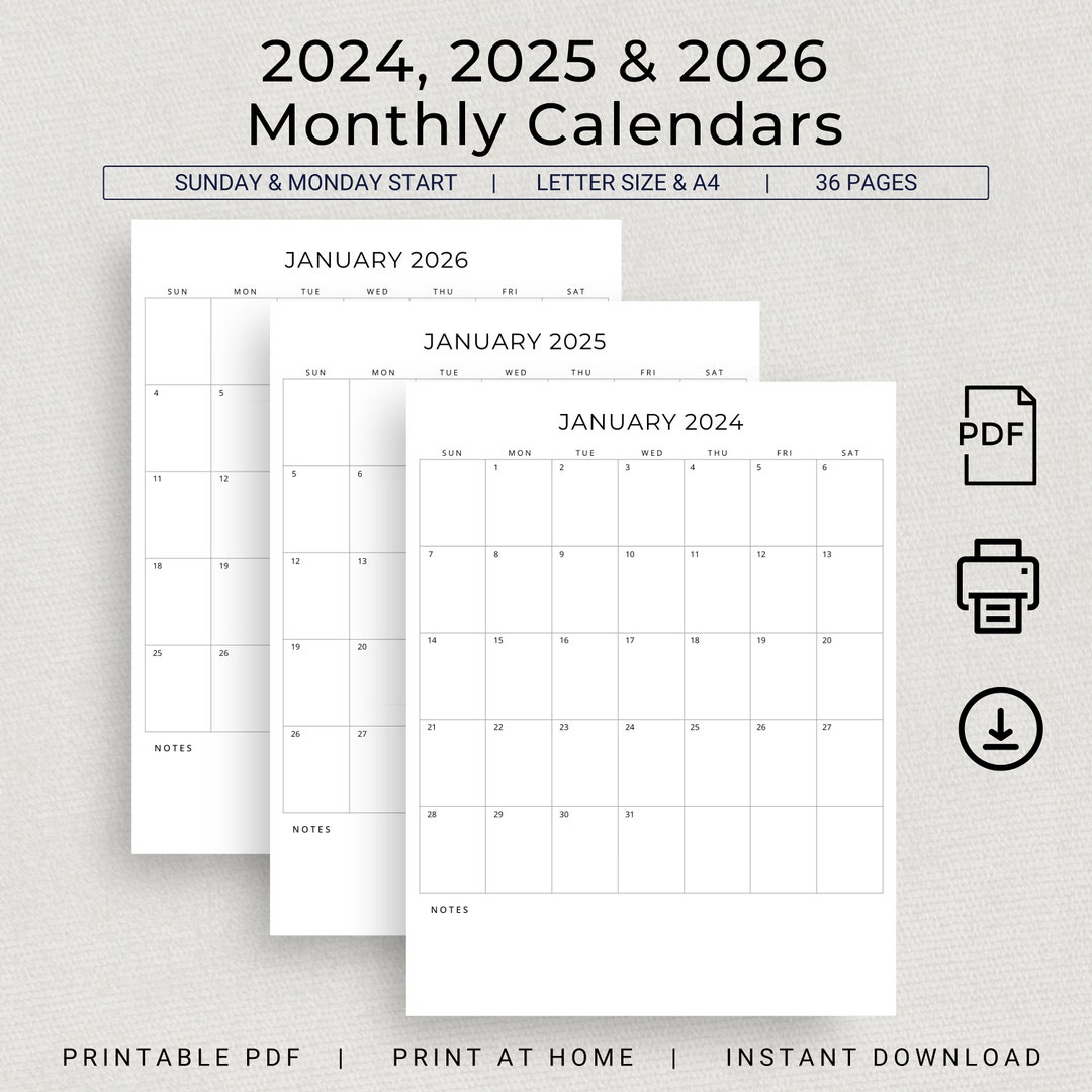 2024 2025 2026 Monthly Planner Vertical 2024 2025 2026 Monthly Calendar