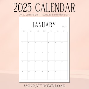 2025 Calendar 2025 Planner Portrait Contemporary Monthly Calendar 2025 Wall Calendar Printable Desk Calendar Office Planner A4 Letter Size
