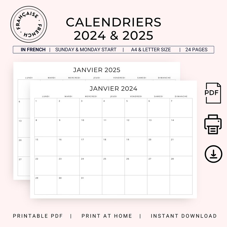 2025 2025 Calendrier Français 2025 2025 French Calendar 2 Years Monthly