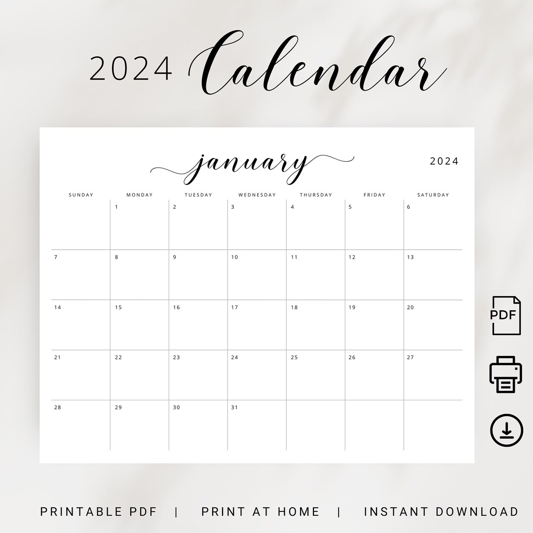 2024 Calendar 2024 Planner Printable Minimalist Monthly Calendar