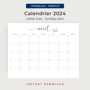 Calendrier 2024 Calendrier Français 2024 Planificateur Imprimable 2024 French Calendar 2024 French Planner PRINTABLE Wall Calendar French