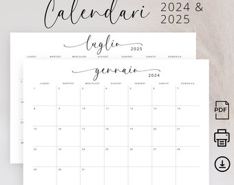 Calendario 2024 2025 Calendari in Italiano Stampabile 2024 2025 Italian Monthly Calendar PRINTABLE Monthly Planner in Italian A4 Letter Size