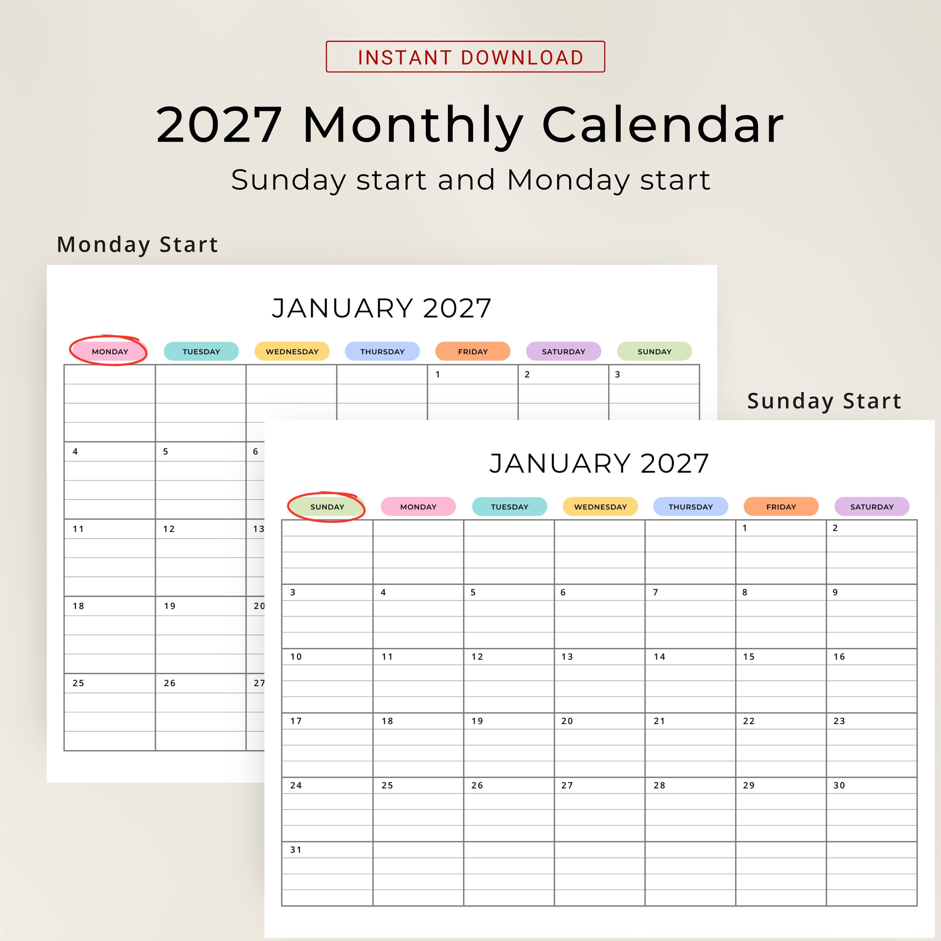 2027 Monthly Calendar With Lines PRINTABLE PDF 2027 Planner Lined