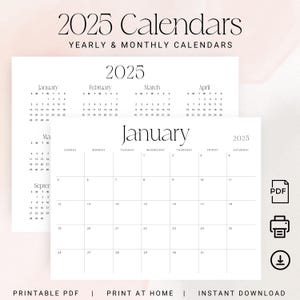 2025 Calendar Set 2025 Monthly Calendar & Yearly Calendar Landscape 2025 Wall Calendar 2025 Planner Printable PDF Instant Download Stylish