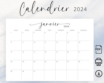 Calendrier 2024 Calendrier Français 2024 Planificateur Imprimable 2024 Français Calendrier 2024 Français Planificateur IMPRIMABLE Calendrier mural Français