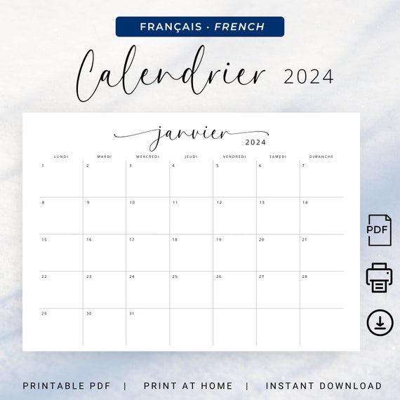 Calendrier 2024 Calendrier Français 2024 Planificateur Imprimable 2024  French Calendar 2024 French Planner PRINTABLE Wall Calendar French 