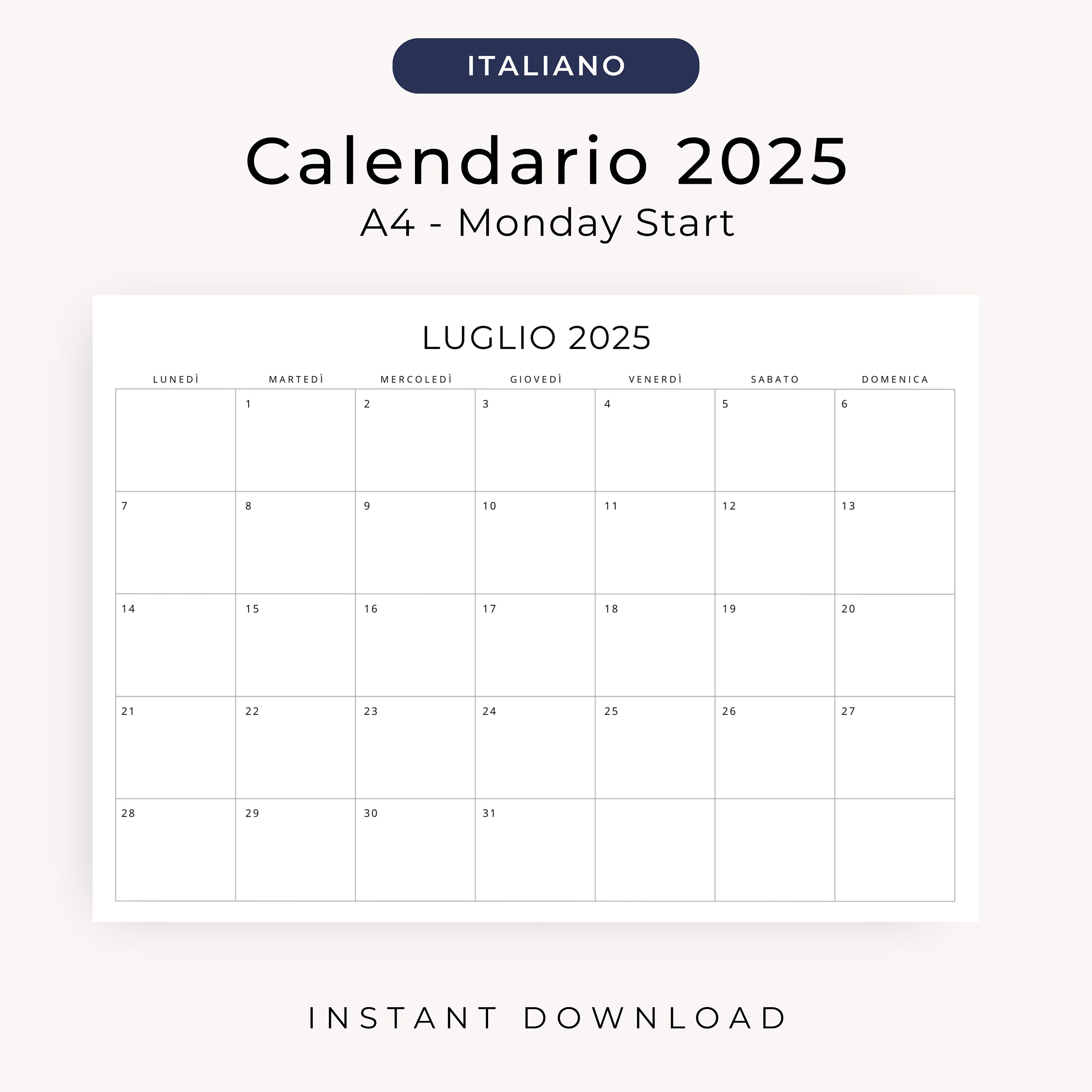 2025 Calendario 2025 Calendario in Italiano Stampabile 2025 Italian