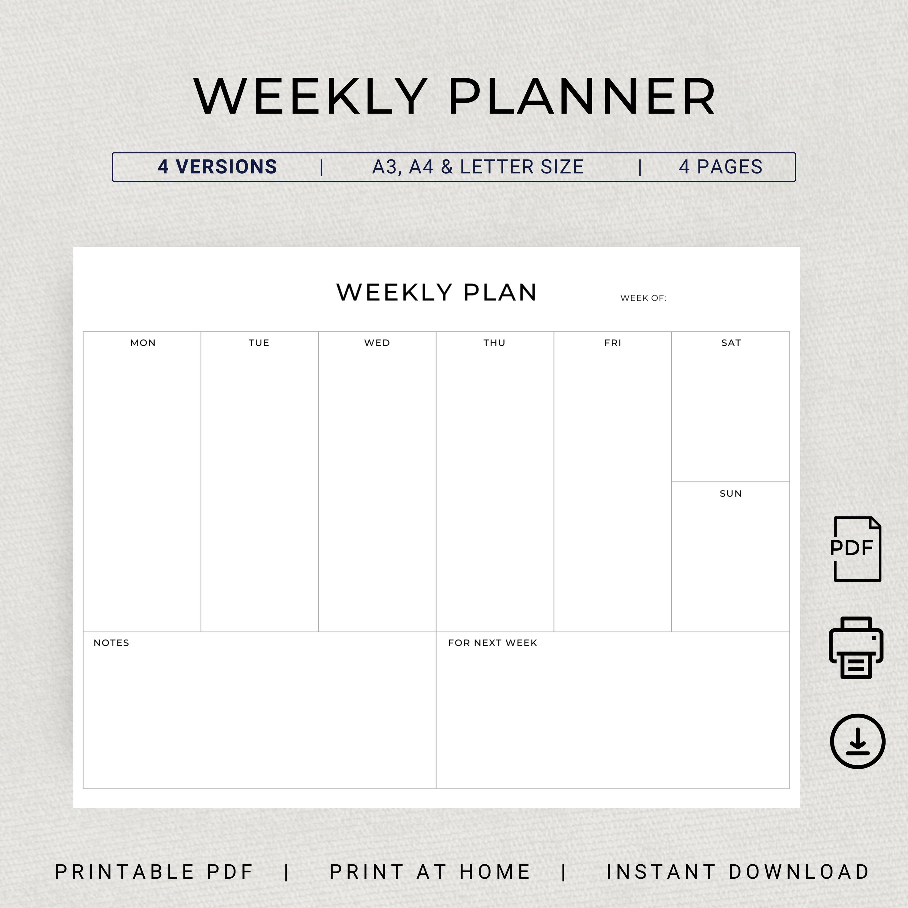 Minimalist Weekly Planner Printable PDF Weekly Plan Landscape Undated ...