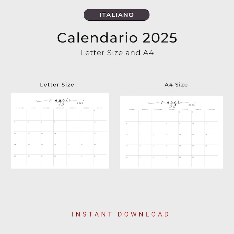2025 Calendario in Italiano 2025 Calendario Stampabile 2025 Agenda