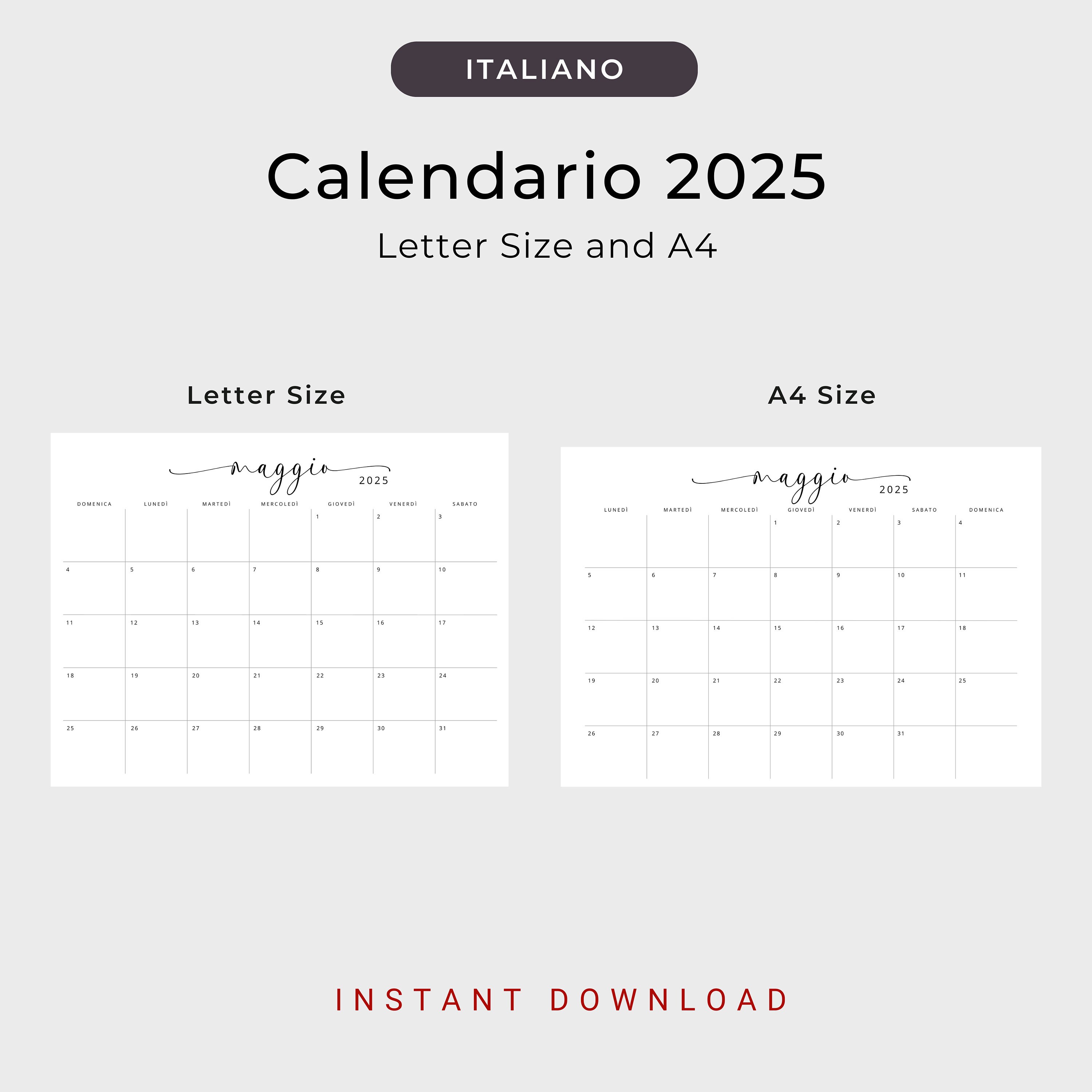 2025 Calendario in Italiano 2025 Calendario Stampabile 2025 Agenda