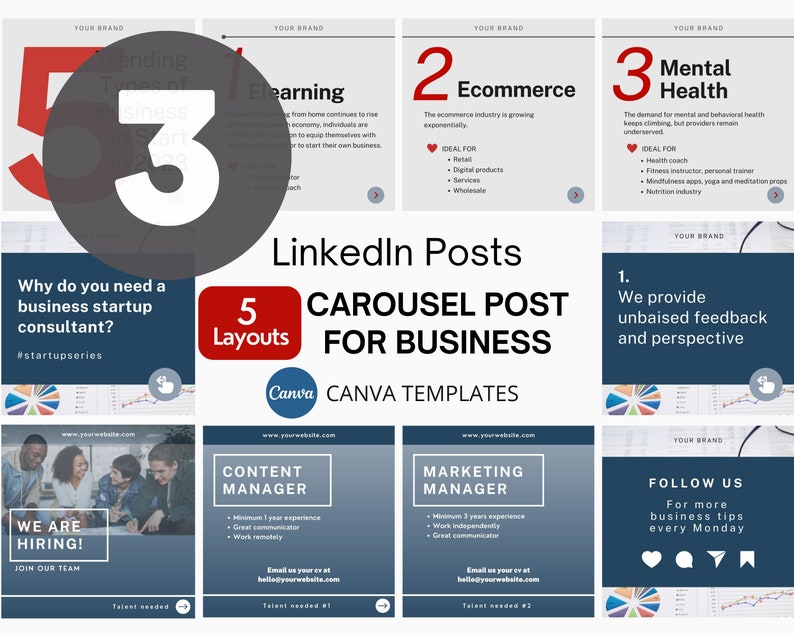 BUNDLE Business Consulting LinkedIn Canva Templates Business Consultant LinkedIn Engagement Post Carousel Post Business LinkedIn Template