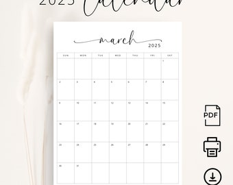 2025 Calendar 2025 Monthly Planner Vertical Sunday & Monday Start 2025 Elegant Monthly Calendar A4 Letter Size Wall Calendar Printable 2025