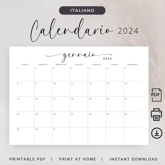 2024 Calendario in Italiano 2024 Agenda in Italiano Stampabile 2024 Italian  Calendar 2024 Monthly Planner in Italian PRINTABLE PDF A4 Letter 