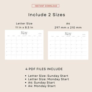 2026 Calendar 2026 Monthly Planner Landscape 2026 Wall Calendar PDF 2026 Desk Planner Minimalist Printable Stylish A4 Letter Size Agenda