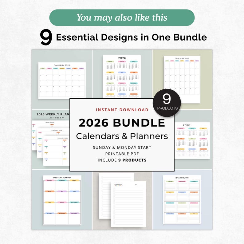 2027 Yearly Calendar 2027 Wall Calendar Printable 2027 Calendar Portrait A3 A4 US Letter Color Desk Planner 2027 PDF Sunday & Monday Start image 7