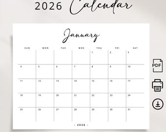2026 Monatskalender 2026 Planer Landschaft Weich Minimalistisch Wandkalender 2026 Schreibtisch Agenda DRUCKBARE PDF A4 Letter Size