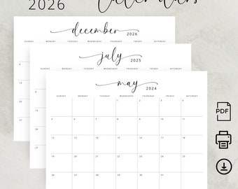 2024 to 2026 Calendar 2024 2025 2026 Monthly Planner Landscape Elegant 3 Years Monthly Calendar A4 Letter Size Wall Calendar PRINTABLE PDF