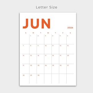 Minimalist 2026 Calendar 2026 Planner Portrait Printable PDF Wall Calendar Vertical Monthly Agenda A4 Letter Size Sunday & Monday Start