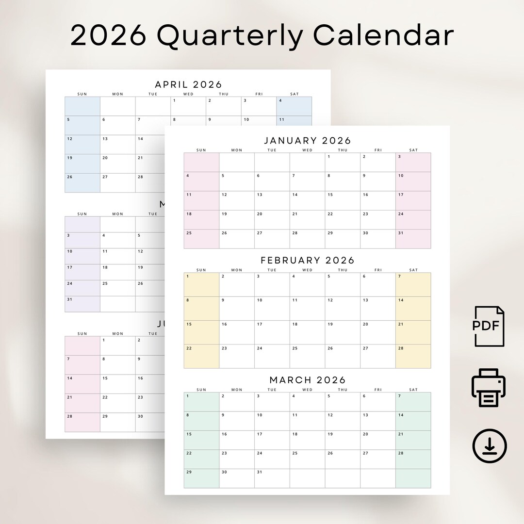 2026 Quarterly Calendar 2026 Three Months Per Page Planner 2026 2026 Quarterly Calendar 2026 Three Months Per Page Planner 2026