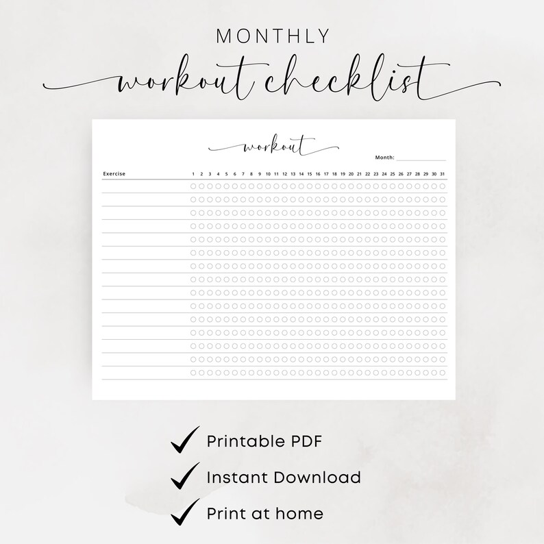 Workout Checklist Printable Daily Workout Routine Tracker Gym Log ...