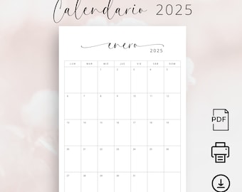 Calendario 2025 Calendario Mensual en Español 2025 Planificador 2025 España Wall Calendar in Spanish 2025 Planner PRINTABLE A4 Letter Size