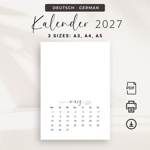 2027 Kalender A3 A4 A5 2027 Kalender auf Deutsch UTSKRIFTSBAR PDF Elegant porträtt DIY 2027 Månadskalender German Crafter Planner Poster