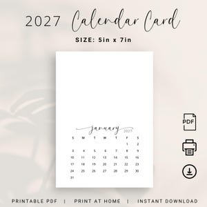 Månadskalender 2027 5 x 7 tum 2027 Kalenderkort UTSKRIFTBAR Pdf Elegant Liten Kalender PDF 5 x 7 tum Gör-det-själv-kalender 2027 Hantverksplanerare Porträtt