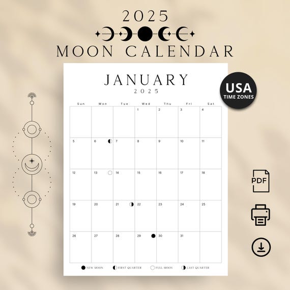 超可爱 Calendar Moon 2025 2025 Full PDF Printable Calendar Lunar その他