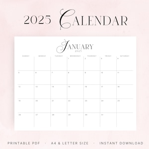 Printable 2025 Calendar 2025 Planner Landscape 2025 Wall Calendar Timeless Sunday & Monday Start Monthly Planner PDF Instant Download Agenda