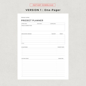 Project Planner Printable Productivity Planner Personal Project Planning Work Planning A4 US Letter Size Project Management Project Tracker