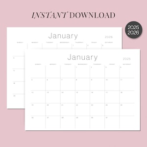 2025 2026 Calendar 2025-2026 Planner Landscape Classy Wall Calendar Landscape Minimalist Desk Calendar Monthly PRINTABLE PDF A4 Letter Size