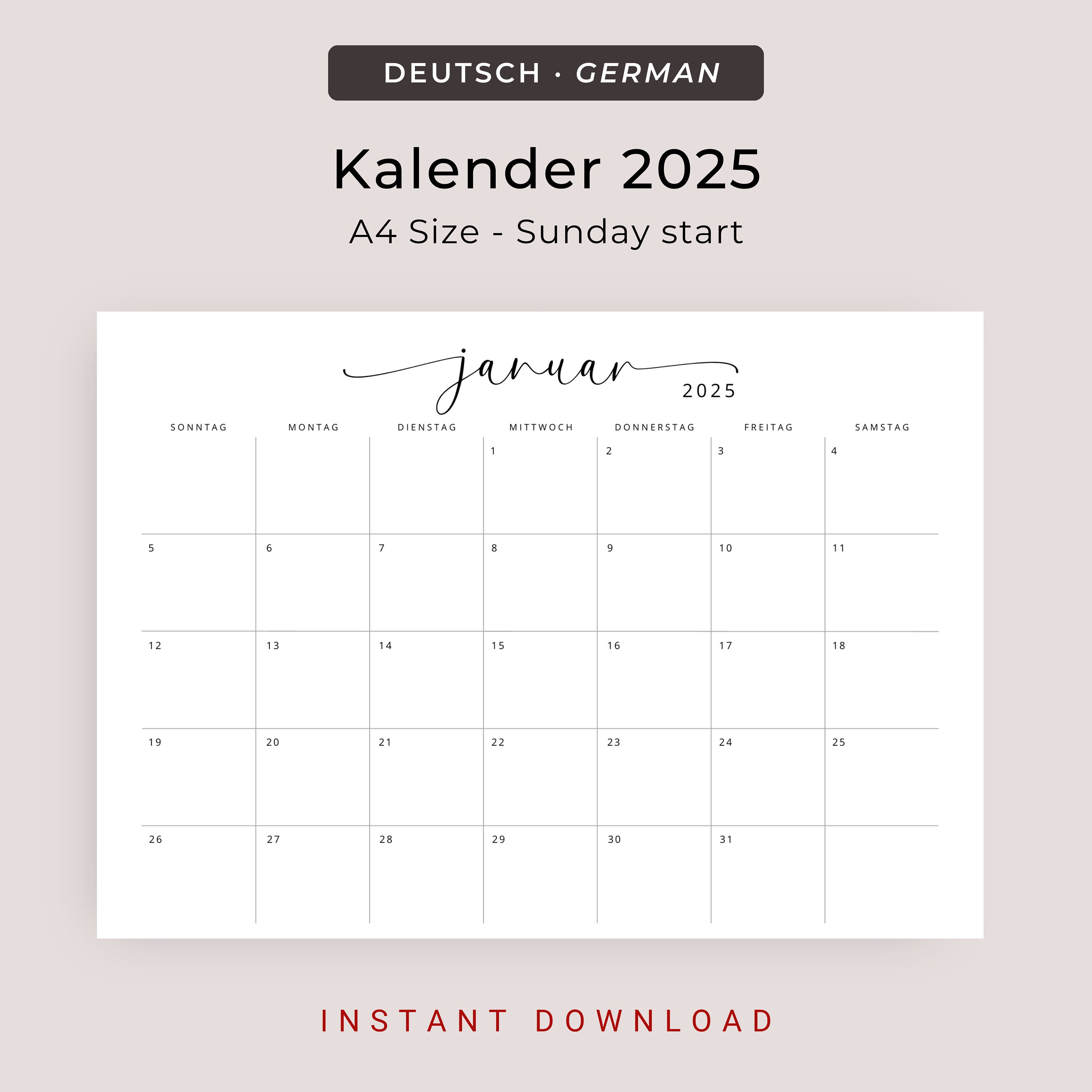 Kalender 2025 Kalender Deutsch 2025 Kalender Download Und Ausdrucken