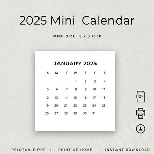 Minimal Mini Calendar 2025 Mini Calendar 2025 Small Calendar 3x3 Inch ...