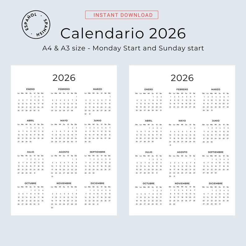 Calendario 2026 Calendario En Español 2026 Calendario Imprimible
