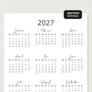Kalender 2027 Kalender Deutsch Kalender zum Ausdrucken 2027 Deutschland PRINTABLE PDF Minimalist 2027 Calendar Portrait German A3 A4