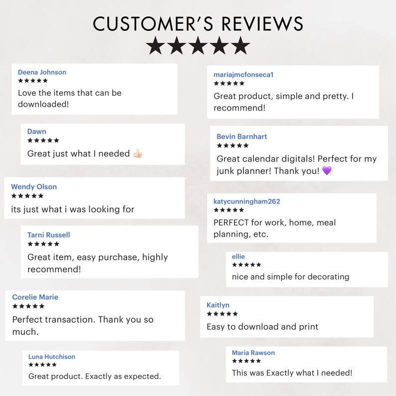 K&ouml;nnte beinhalten: Grafik mit Kundenbewertungen und Sternebewertungen. Der Text enth&auml;lt positives Feedback wie "Tolles Produkt" und "Einfach herunterzuladen und zu drucken". Der Titel "KUNDENBEWERTUNGEN" steht oben.