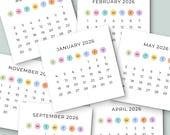 2026 Mini Calendar Color 2026 Small Calendar Printable Minimalist Calendar 3x3 inch Square Calendar 2026 Desk Calendar DIY Planner Insert