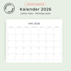  Foto zu 2026 Kalender 2026 Monatskalender 2026 German Calendar 2026 PRINTABLE 