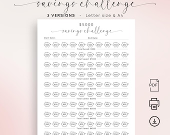Bank Sparen Herausforderung 500 1000 5000 Bargeld Einsparungen Tracker PDF Geld Herausforderung Sinkende Mittel Tracker Home Finazplaner Elegant