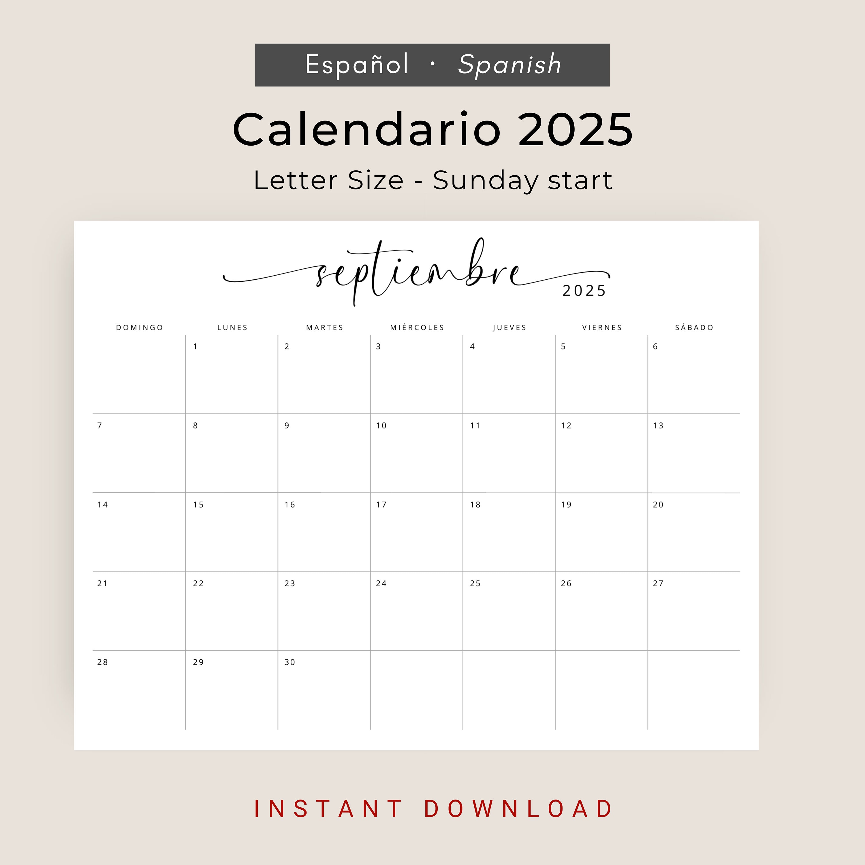 2025 Calendario 2025 Calendario Mensual Imprimible 2025 Elegante PRINTABLE Spanish Planner 2025