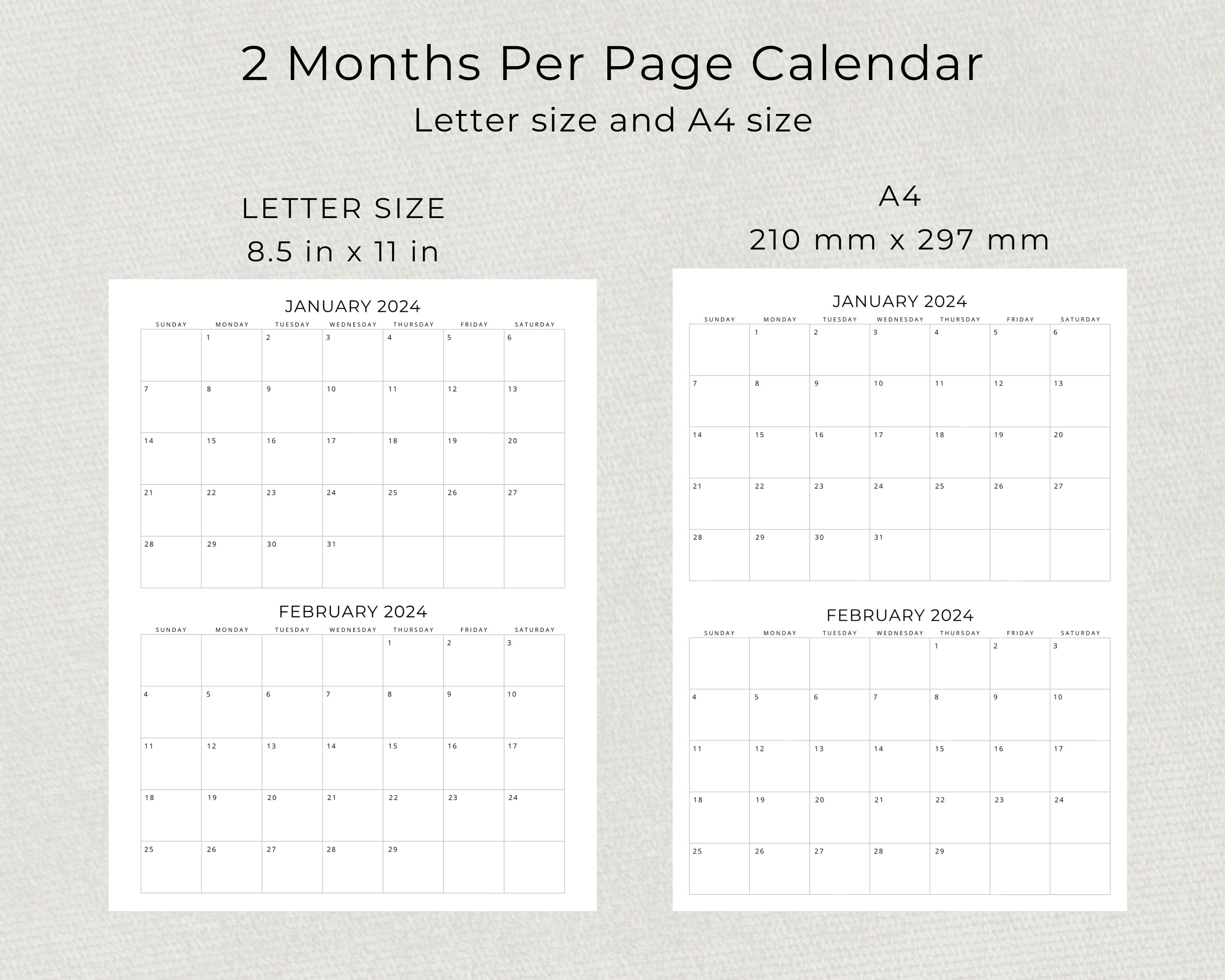 5 Years Calendar 2024 to 2028 2 Months per Page Calendar Monthly ...