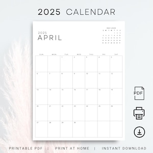 Planificador 2025 Calendario mensual 2025 con el próximo mes Planificador vertical mínimo 2025 Calendario IMPRIMIBLE Tamaño carta A4 Calendario de pared vertical