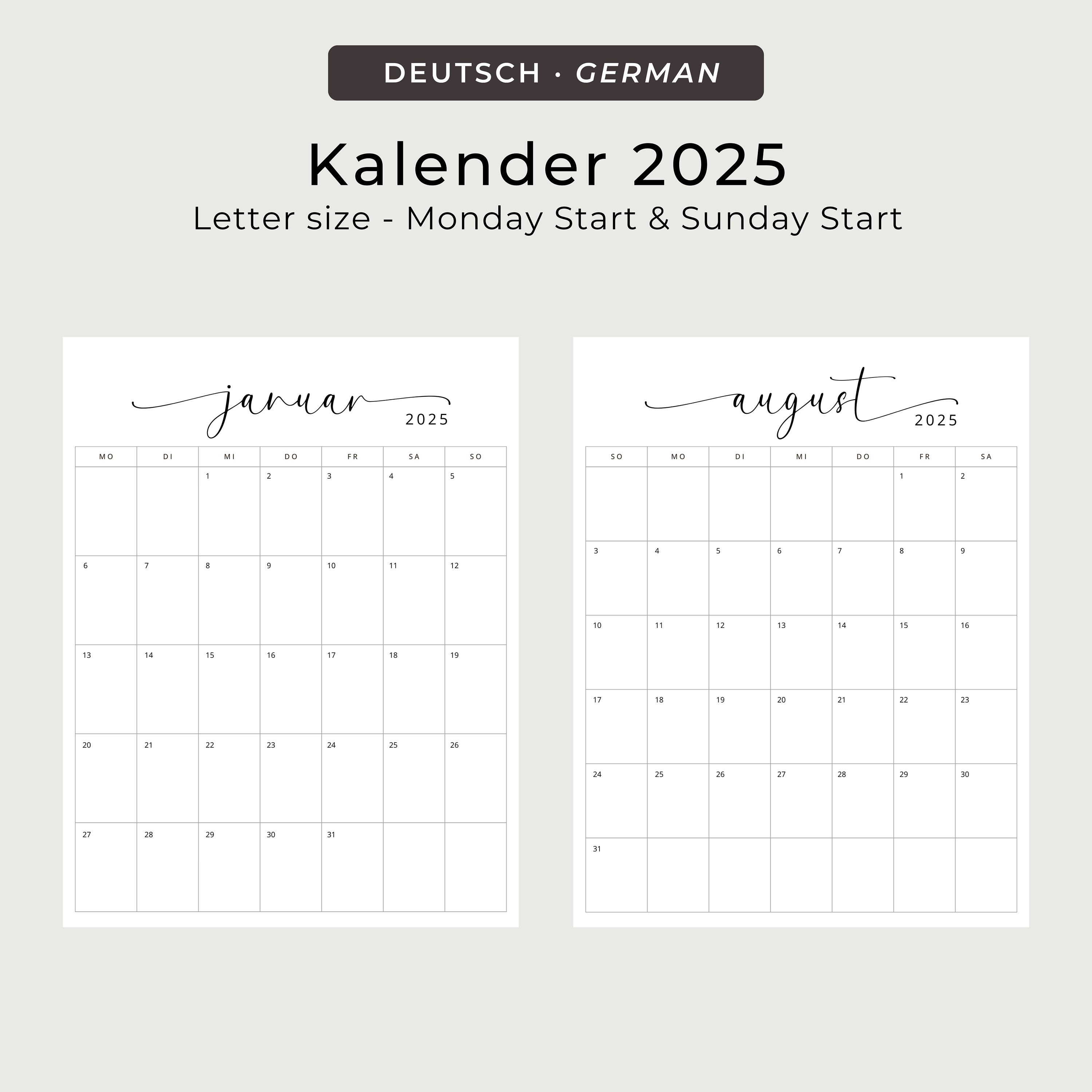 2025 Kalender 2025 Kalender Deutsch Monatsplaner 2025 Portrait