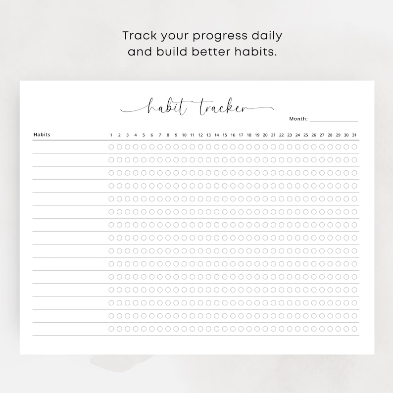 Habit Tracker Printable PDF Monthly Habit Tracker Landscape Routine Tracker 30 Day Tracker Blank  Tracker A4 Letter Elegant Instant Download