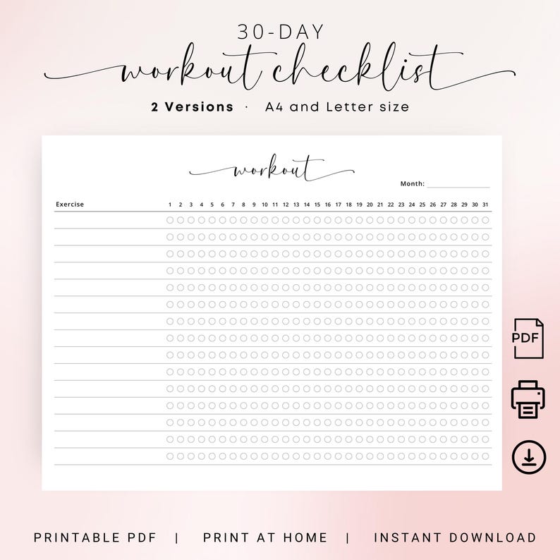 Workout Checklist Printable Daily Workout Routine Tracker Gym Log