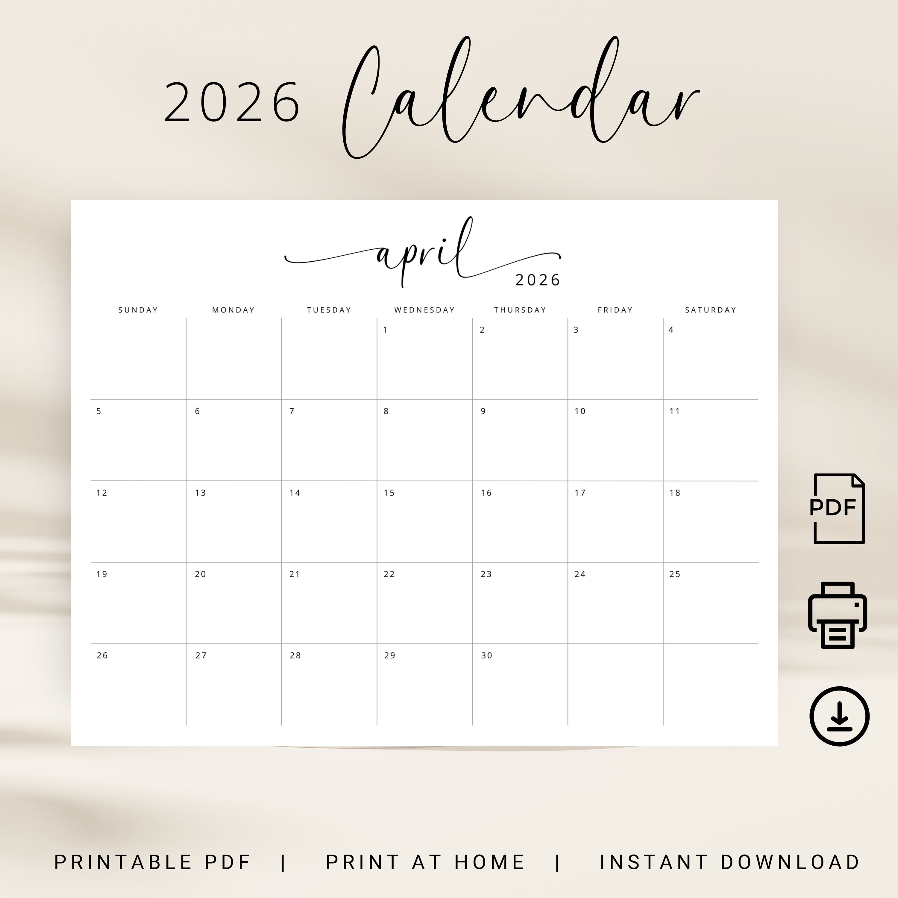 2026 Calendar 2026 Monthly Planner Landscape Elegant Monthly Calendar